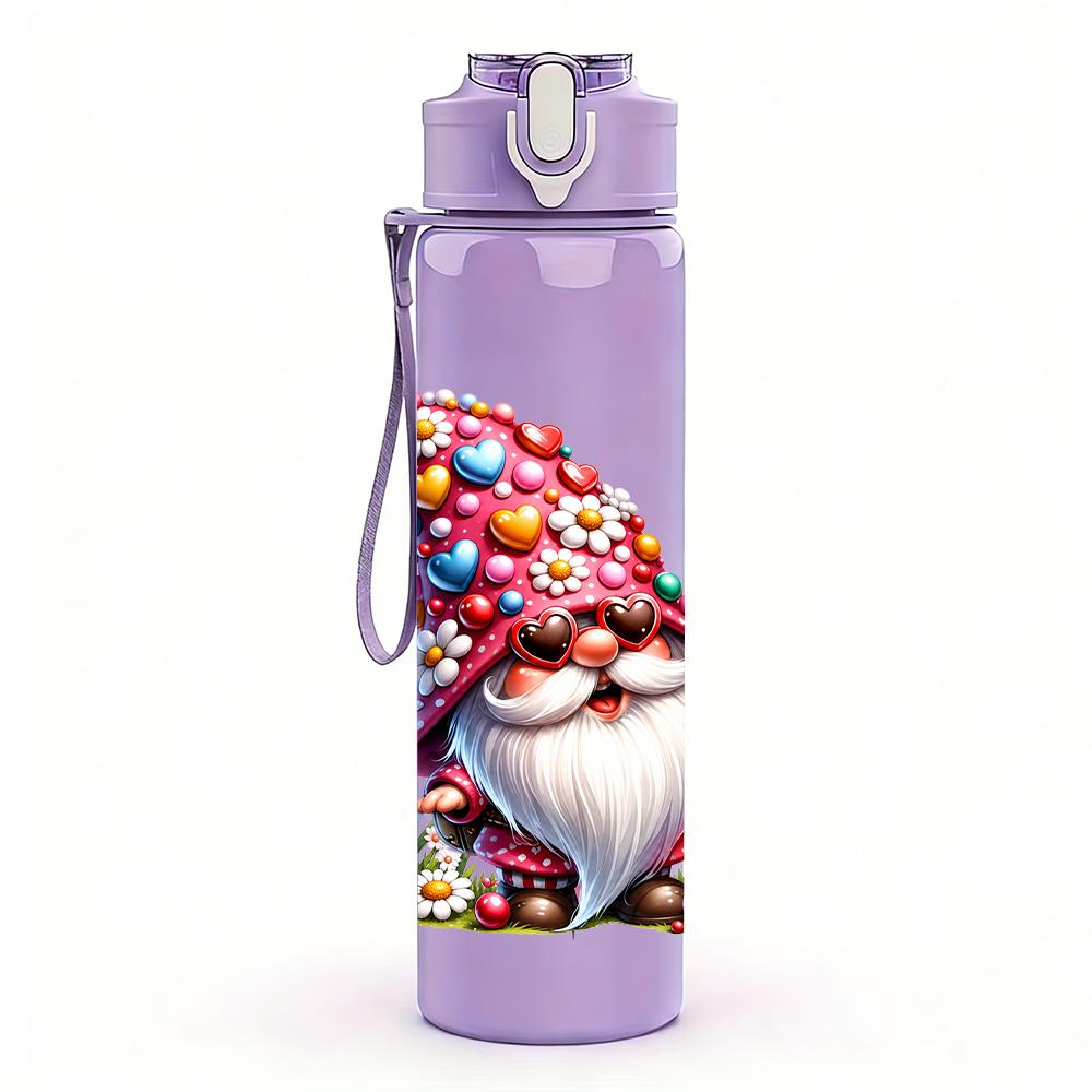 1PC Colorful Garden Gnome Graphic,750ml Color Plastic Sports Water Bottle,Leakproof Flip Straw Lid,Suitable for Sports Office Home Use