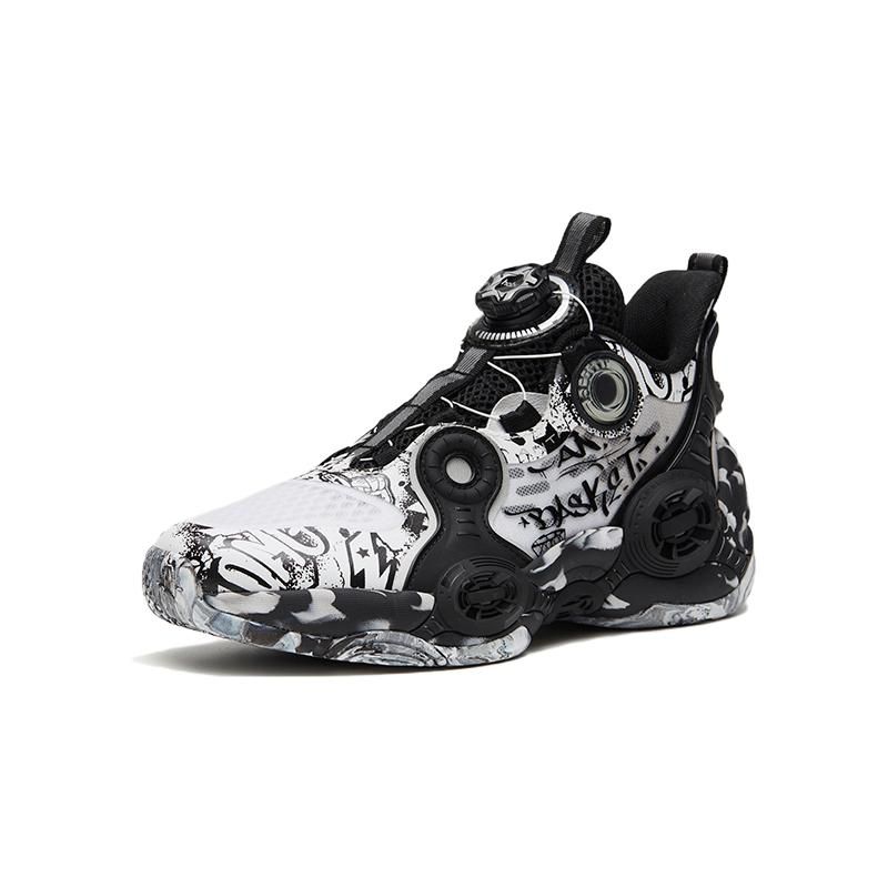 Anta Irregular 2 Comfortable Sports Non-Slip Wear-Resistant Mid-Top Kids Basketball Shoes Kids Basketball Shoes Black White 312321102H-2