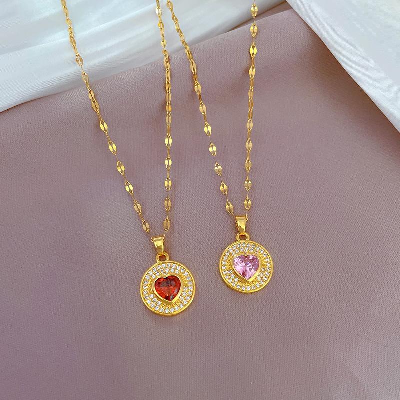 Titanium Steel Light Luxury Full Diamond Love Zircon Light Luxury Design Versatile Korean Style Niche Design Live Necklace