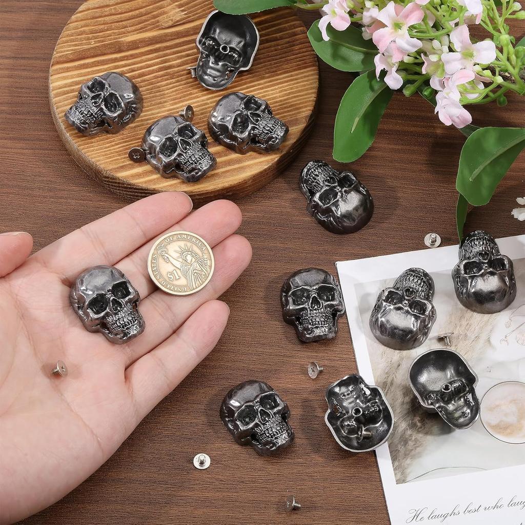 CHGCRAFT 12 Sets Skull Screw Back Punk Skull Head Alloy Rivets Screw Brass Screw Back for Leather Crafting Skull for Bag Hat Shoe Jacket Belt