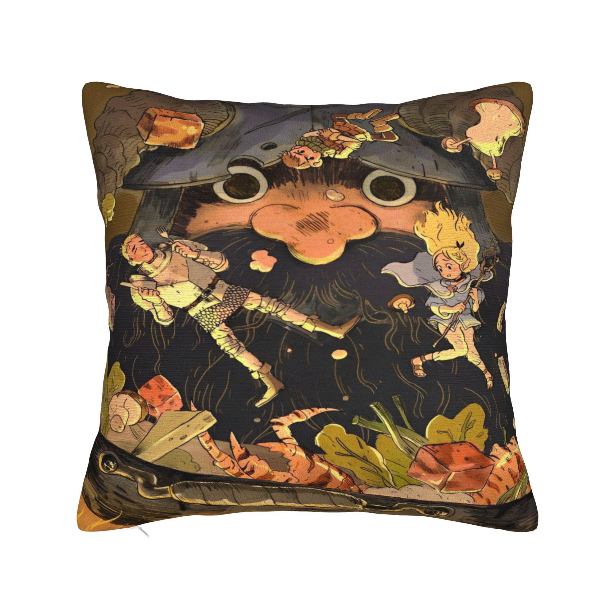 

Dungeon Meshi Senshi Anime Pillow Case Funny Pillow Cover Square Pillowcases For Living Room Chair 12x12Inch