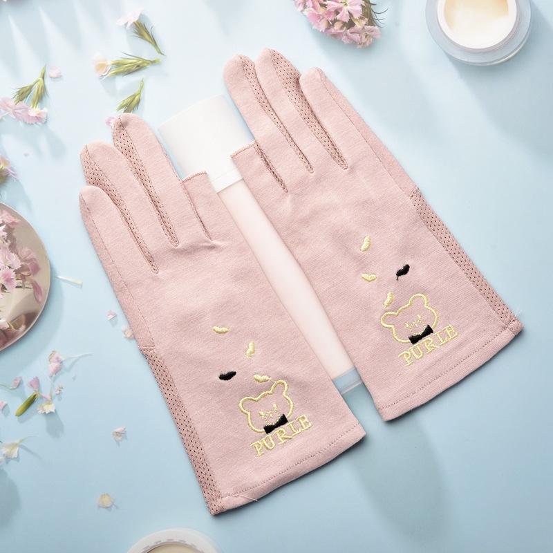 Sun Protection Gloves for Women  Spring and Summer  Thin  Two Finger Exposed Sweat Absorbing  Breathable  Anti Slip Cute Little Bear Gloves