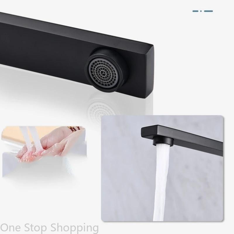 Square Kitchen Faucets 360 Degree Rotation Hot and Cold Water Taps Deck Mounted Mixer Tap Stainless Steel for Household Basin