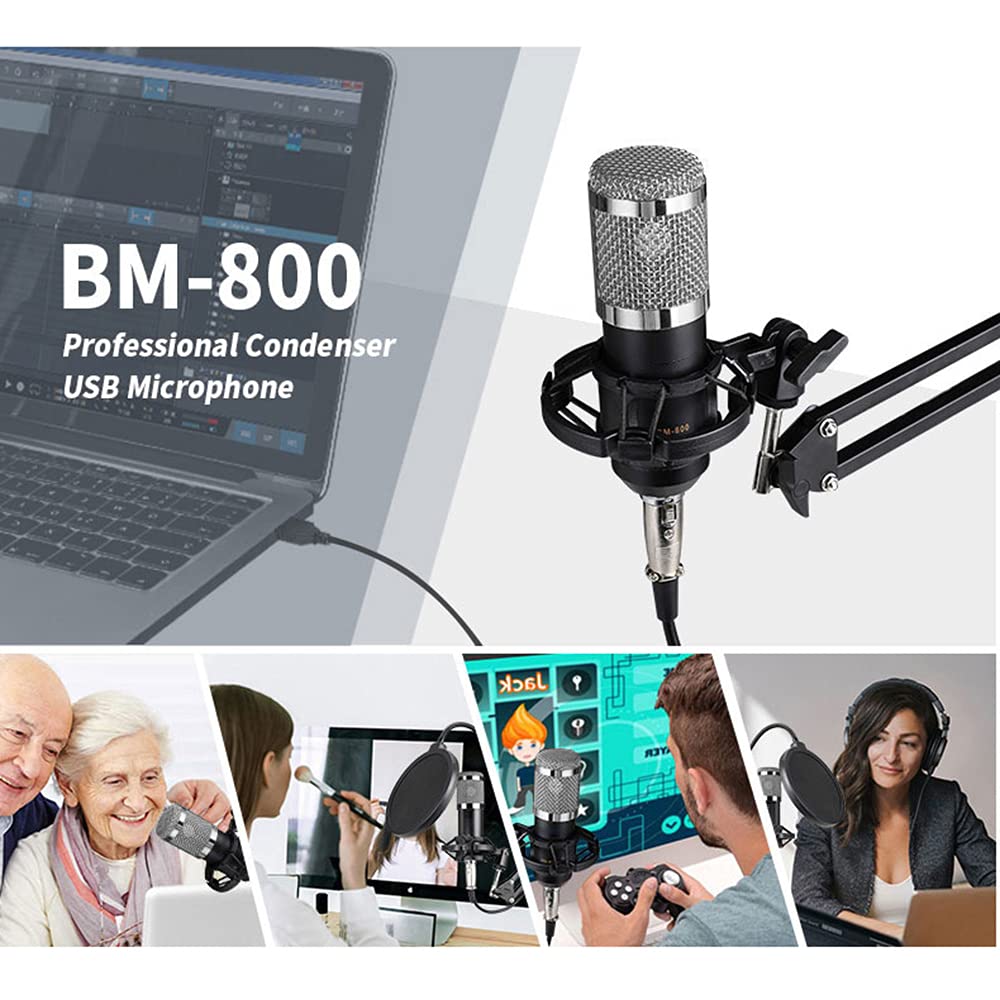 FUNFANG BM800 Professional Condenser Microphone USB Microphone Studio Recording Broadcast Equipment with Arm Stand