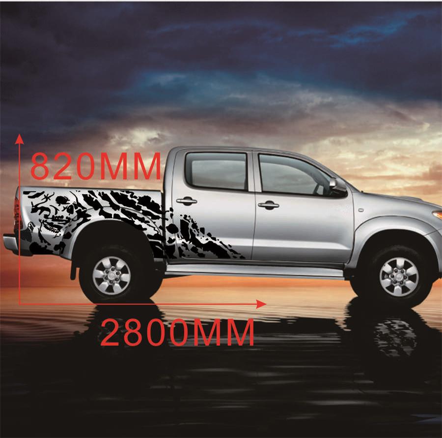 2 szt. Czarne Naklejki Boczne na Karoserię Ciężarówki Naklejki Graficzne Czaszki Do Pickupa Off Road