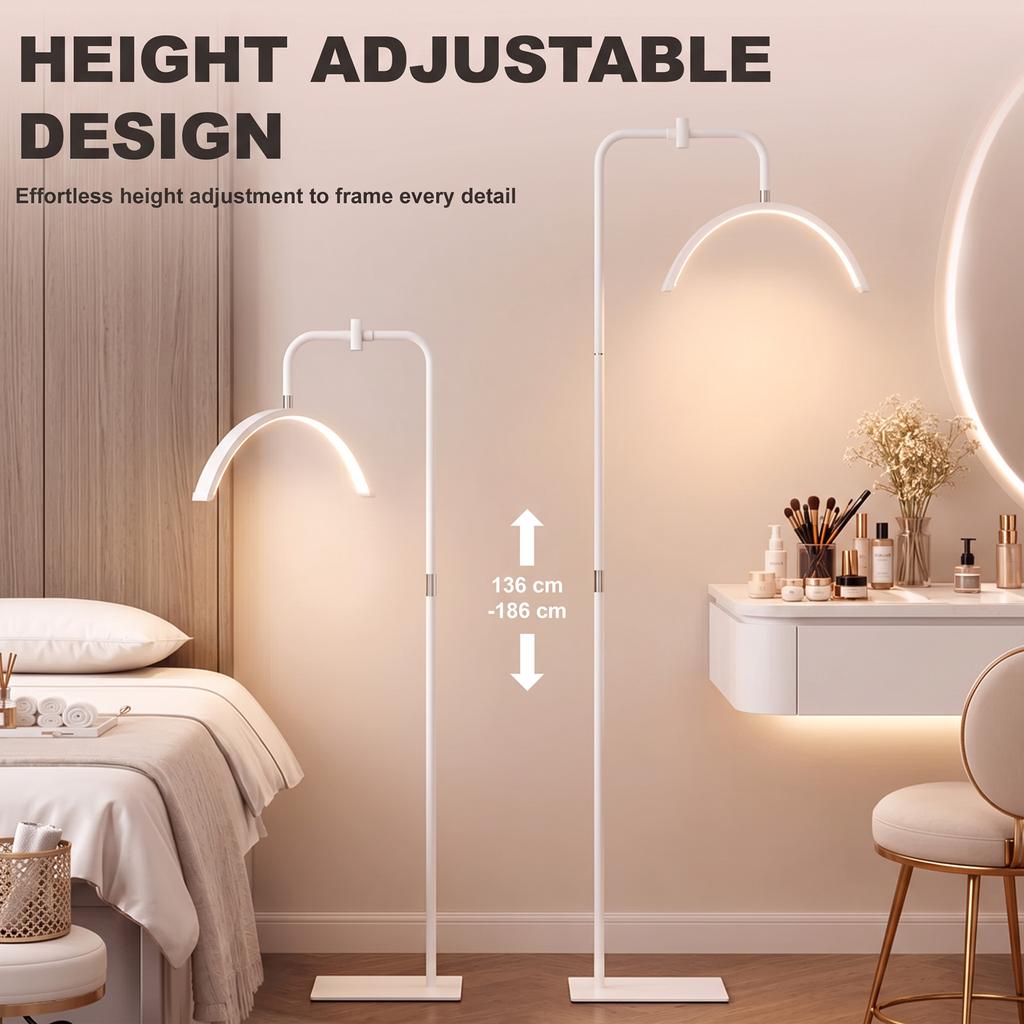 Half Moon Lash Light, 350 degrees Rotatable Head, 7 Colours, Dimmable Beauty Floor Lamp, White