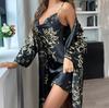 Women's Sleeveless Camisole+Robe Two-Piece Pajama Set Lightweight Loungewear All Seasons Tie-Waist Sleepwear Mid-Length Nightgown Home Wear Outfit