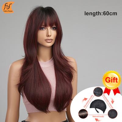 Style européen-américain frange droite cheveux longs dégradé perruque couvre-tête