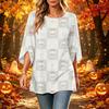 Women's Halloween Print Casual Top, Round Neck, Three-Quarter Sleeve, Loose Fit