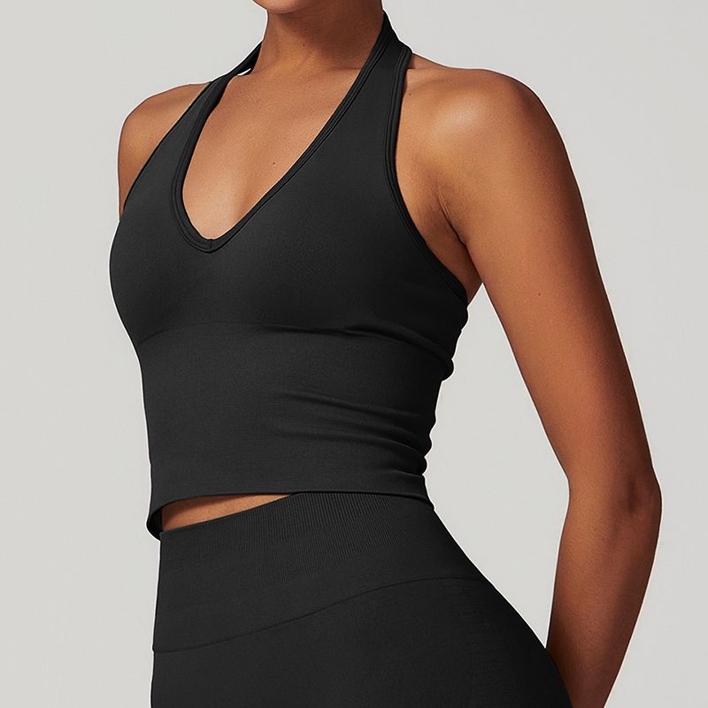 

European and American Hanging Neck Fitness Bra Women s Belt Chest Pad Yoga Clothes Top Sports Cami Beauty Back Sports Underwear Advanced Black L