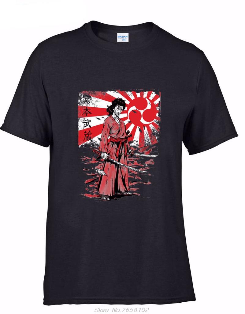 New Mens Spring Summer Short Sleeve Casual Cartoon Print Short Sleeve T Shirt Japan Samurai Musashi Tee Shirt