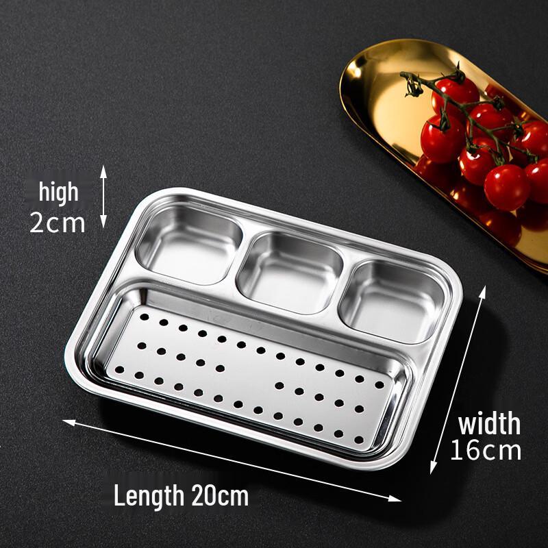 ZISIZ Stainless Steel Divided BBQ Serving Plate with Sauce Dish