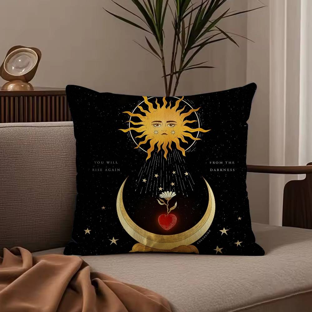 Sun Moon Mandala Series Pattern Pillow Case Anti-dustmite Pillowcase Invisible Zipper Silky Short Plush Sofa Cushion Cover