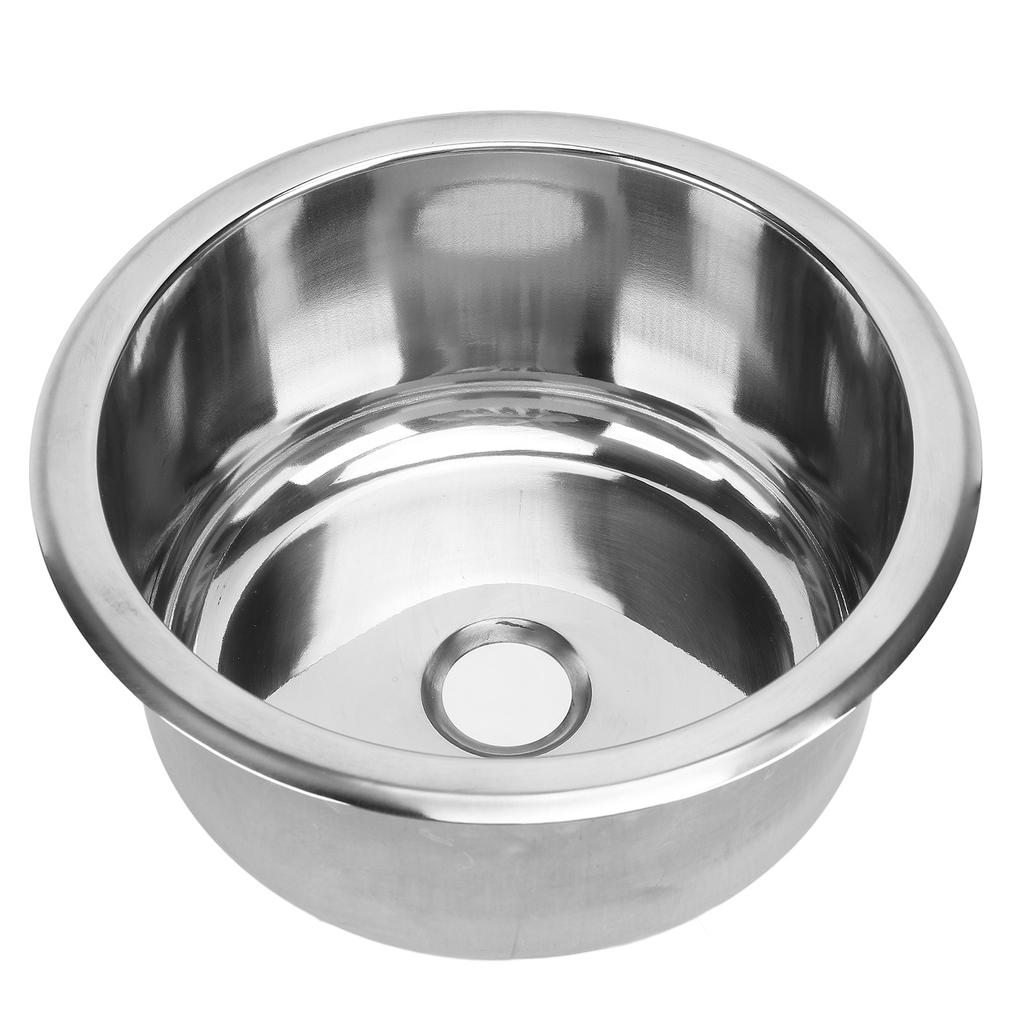225x120mm 9 Inch RV Round Sink Wash Basin 304 Stainless Steel with 40mm Sewer Outlet for Boat Carava