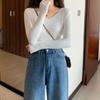 Autumn Winter Long Sleeve Slim Fit Pullovers Office Lady Fashion V-neck Solid Color Knit Tops Sweaters For Women Clothing 28684