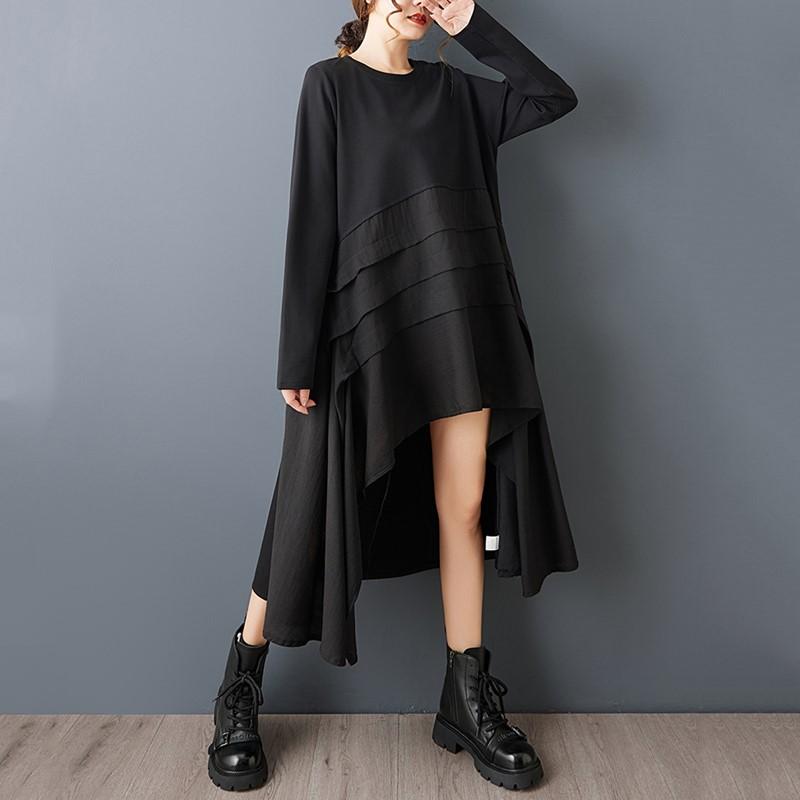 

Платье женское больших размеров с длинным рукавом, черное, винтажное и новое, повседневное, свободного кроя, весенне-осеннее