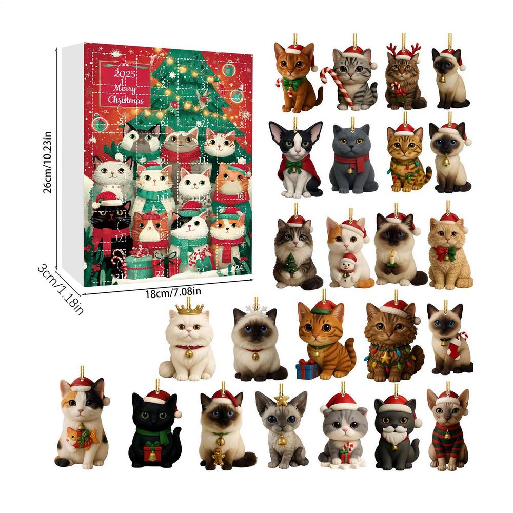 Cat Christmas Countdown Calendar Keychain 2D Acrylic Ornament Charm Advent Calendar Cute Cat Lover Gift Christmas Decorations