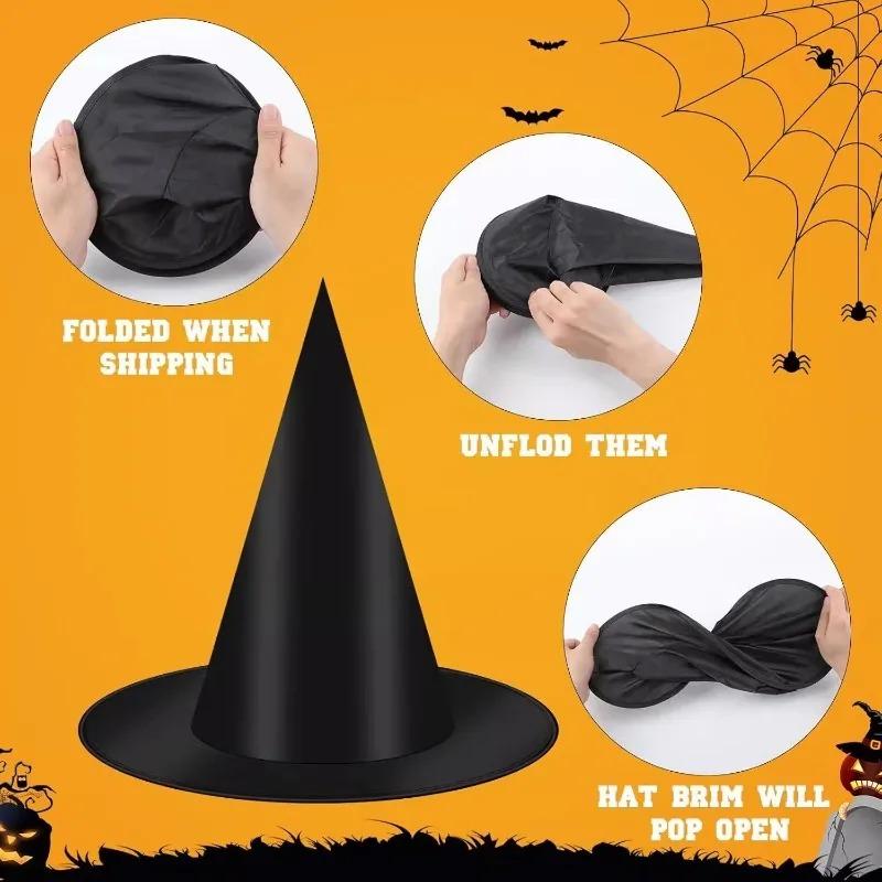 Halloween Black Witch Hat with Hanging Rope Wizard Cap Cosplay Costume Props Hanging Witch Hats Decor for Outdoor Garden Decor