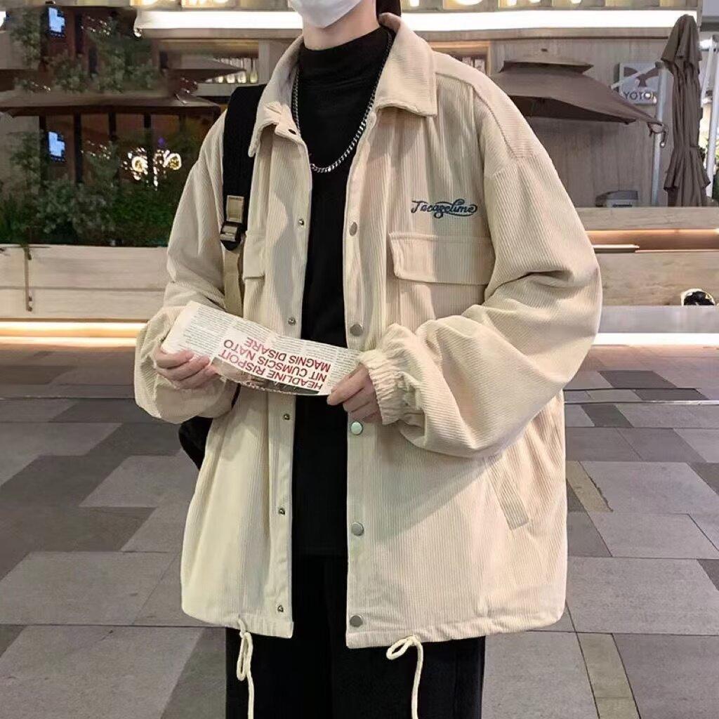 

Men s Autumn Vintage Corduroy Cargo Jacket Letter Embroidered Button Jacket XS абрикосовый