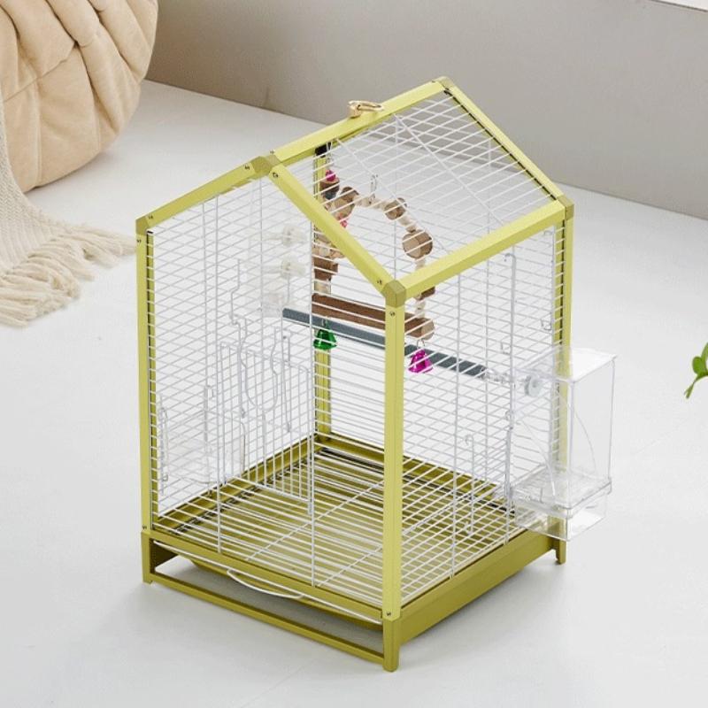 Small Bird Cage for Cockatiels Lovebirds Horizontal Thread Home Aviary with Breeding Box Luxury Canary Parrot House with Tray