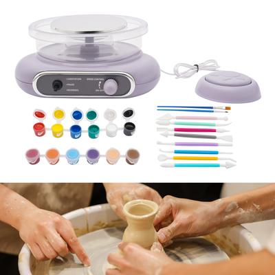 Professional Electric Pottery Wheel Kit with Tools & Clay, 0-200RPM Adjustable for DIY Crafts, Beginners Kids Adults Art Hobby