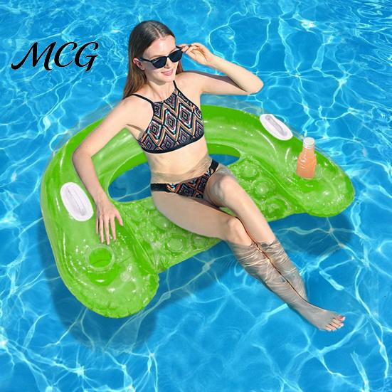 Blow-Up Lounge Chair U-shaped Inflatable Pool Float for Adults, Floating with Cup Holder Drink Holder, Swimming Party Beach Lake Essentials