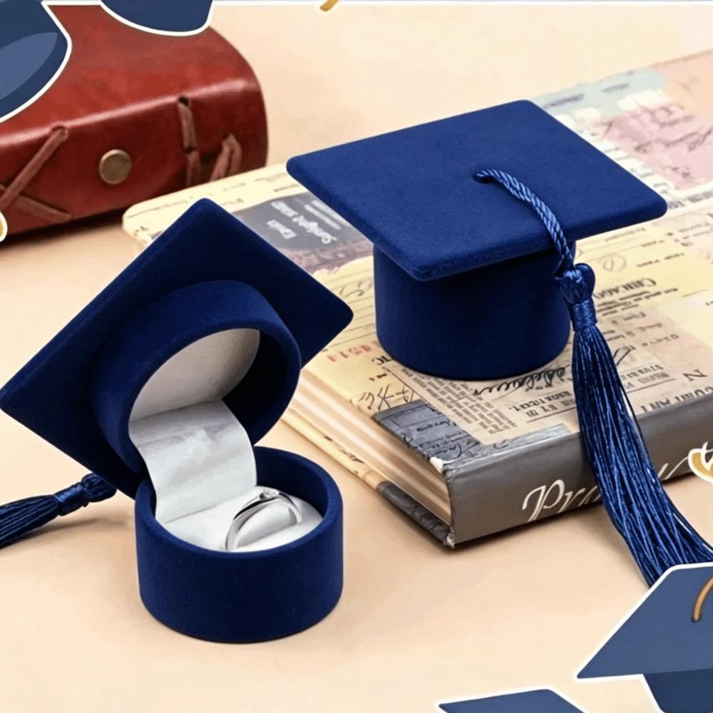 Velvet-Lined Graduation Cap Jewelry Box Phd Cap-Shaped Graduation Ring Box  Presentation Box