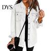 Frayed Hem Jacket Women Denim Coat with Breast Pockets Turn-down Collar Washed Single-breasted Chest Pocket Pure Color Wipped Edge Loose Cardigan Long
