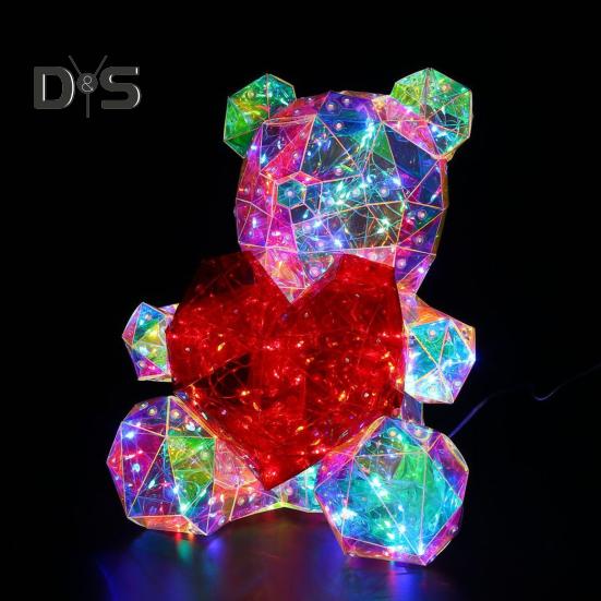 Teddy Bear Night Light Prismatic Iridescent LED Bear Lamp DIY Assembly Colorful Bunny Lamp for Valentine's Day Gift Bedroom Party Decor