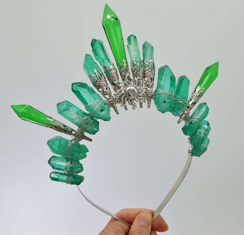 Retro Silver Moon Crystal Glass Crown Headband