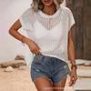 Women Hollow Out Round Neck Sleeveless Sheer Knitted Pullover Casual Sweater