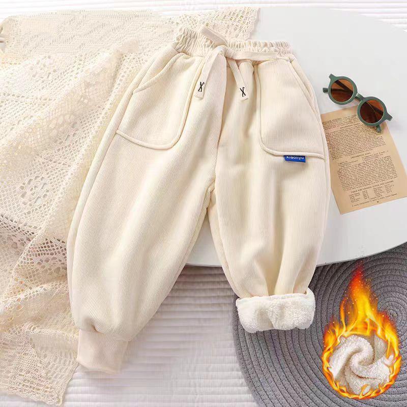 Pantaloni lungi din bumbac catifea pentru băieți și fete pentru toamnă și iarnă, catifea groasă de miel, pantaloni de trening pentru copii, pantaloni casual