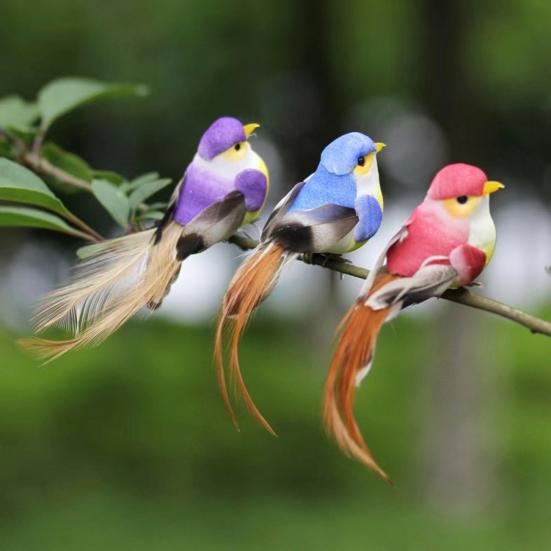 Simulation Bird Feathered Foam Bird Ornament Artificial Sparrow Statue Fake Bird with Clip for DIY Decoration Children Toy