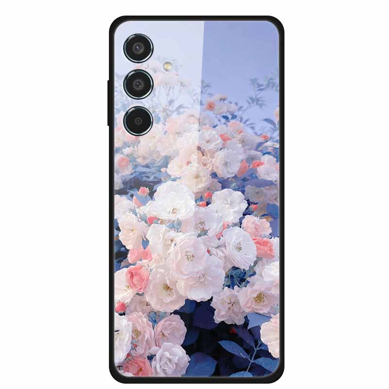 Glass Cellphone Case For Samsung Galaxy M35 Hard Plastic Back Cover For Samsung M 35 Flowers Painted Cases Fundas Shell Shield