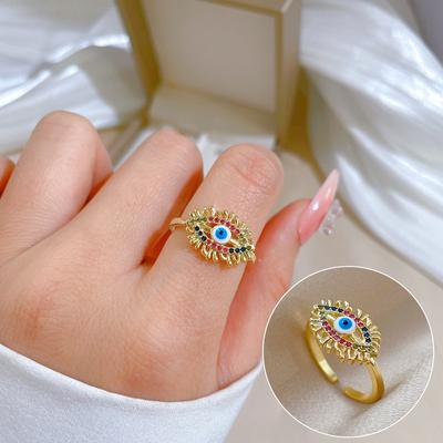Real Gold Devil'S Eye Zircon Ring Opening Adjustable Simple Jewelry Japanese Ring Couple Ring
