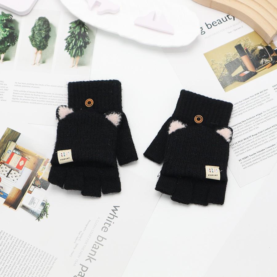 Zimní bezprsté rukavice s odklápěcím vrškem v korejském stylu - Unisex, kreslený design, kompatibilní s dotykovou obrazovkou, ideální pro psaní a ťukání