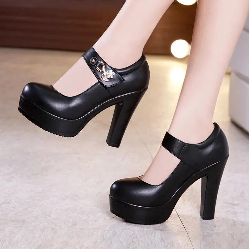 8 10 12cm Kleine Größe 32-43 Mode Schwarz Block Hohe Absätze Schuhe Damen Pumps 2025 Frühling Lackleder Mary Janes Büro Model