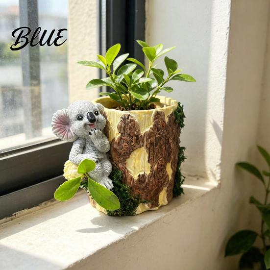 Cute Animal Shaped Planter Artificial Stump Planter Resin Tree Bark Shape Flower Pot with Koala/Frog/Sloth Rustic Bonsai Small Barrel Bucket