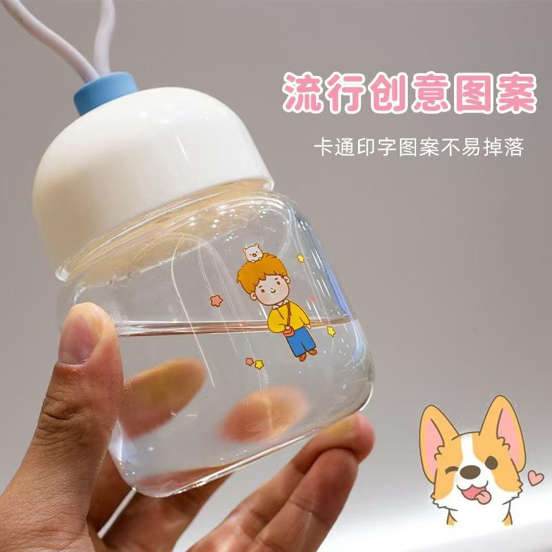 Water bottle high value portable portable plastic cup cartoon children's water cup cute mini lifting rope fat cup gift