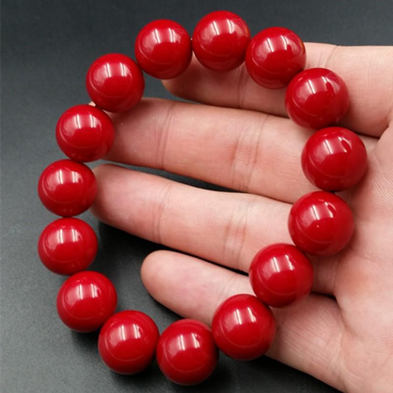 Imitation Red Beeswax Round Bead Bracelet (20mm Chicken Blood Red) 15mm round bead