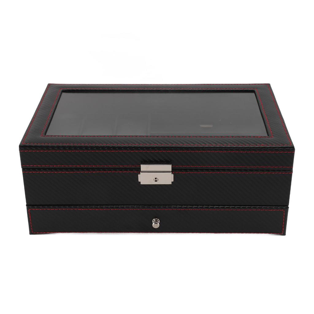 Pudełko na zegarki Etui na biżuterię Włókno węglowe Skóra PU 2 warstwy 6 przegródek Pudełko na zegarki i organizer na okulary przeciwsłoneczne