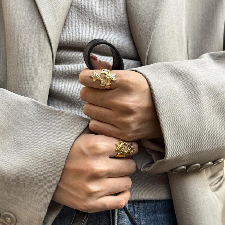 Versatile Stacking Or Single Wear Adjustable Star Ring Simple Two Tone For Women Fashion Accessory In Any Event