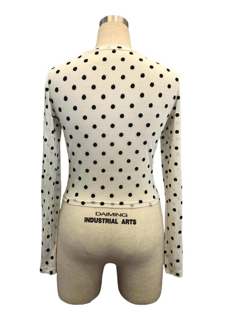 Spring/Summer 2025 Polka Dot Mesh Slim Fit Long Sleeve Women's T-Shirt