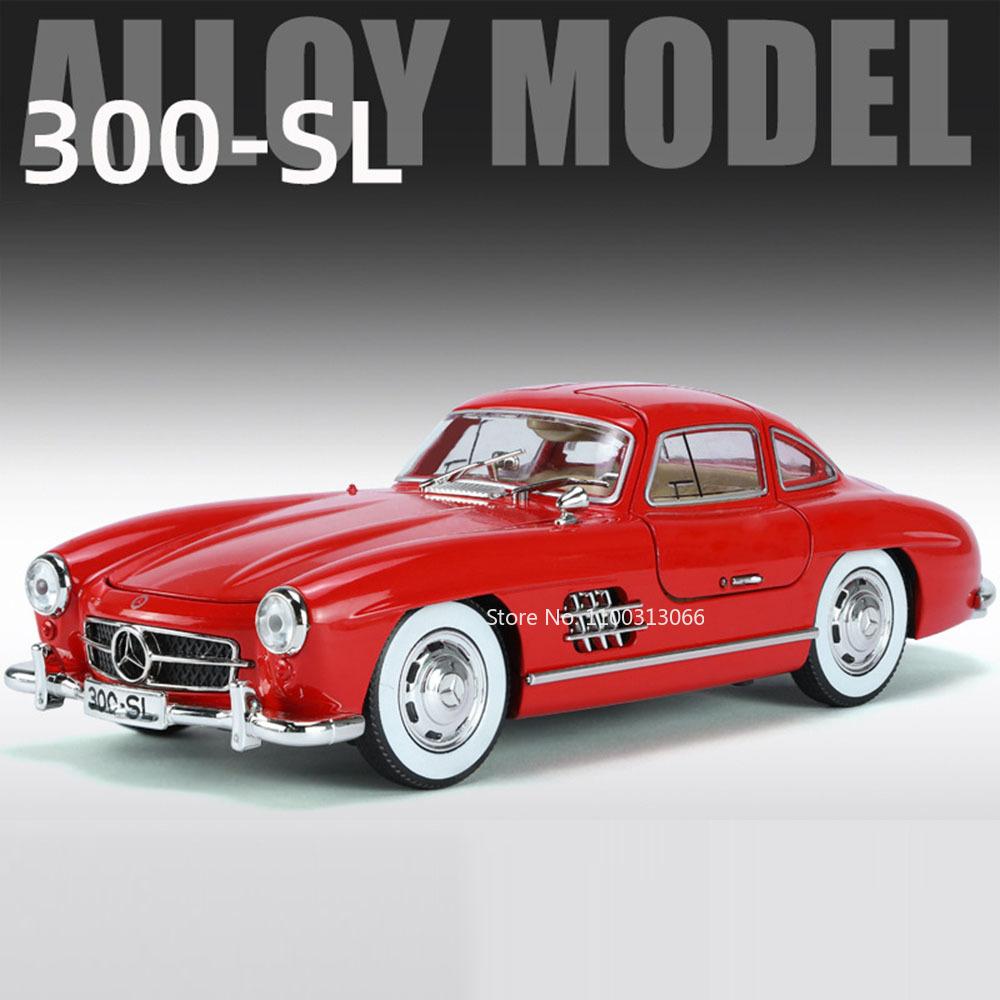 1:24er Maßstab 300SL Modelle Oldtimer Spielzeug mit Rückzug, Licht, Musik Fahrzeugen 4 Türen zu öffnen Miniaturauto Jungen Sammlung Geschenke