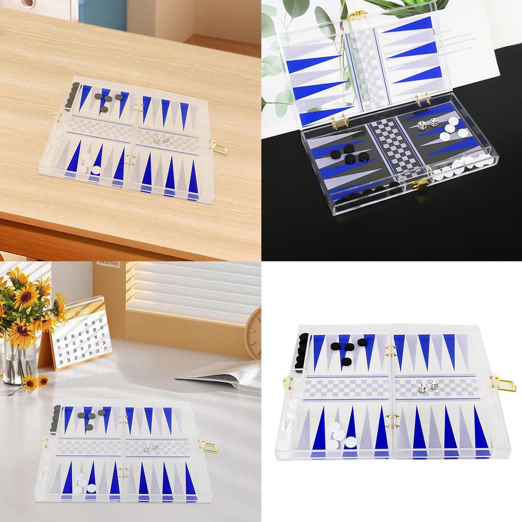 Schach-Backgammon-Brettspiel-Reiseset, zusammenklappbar, tragbares Schachbrett, Strategie-Brettspiel, Würfelbecher für Tischspiele