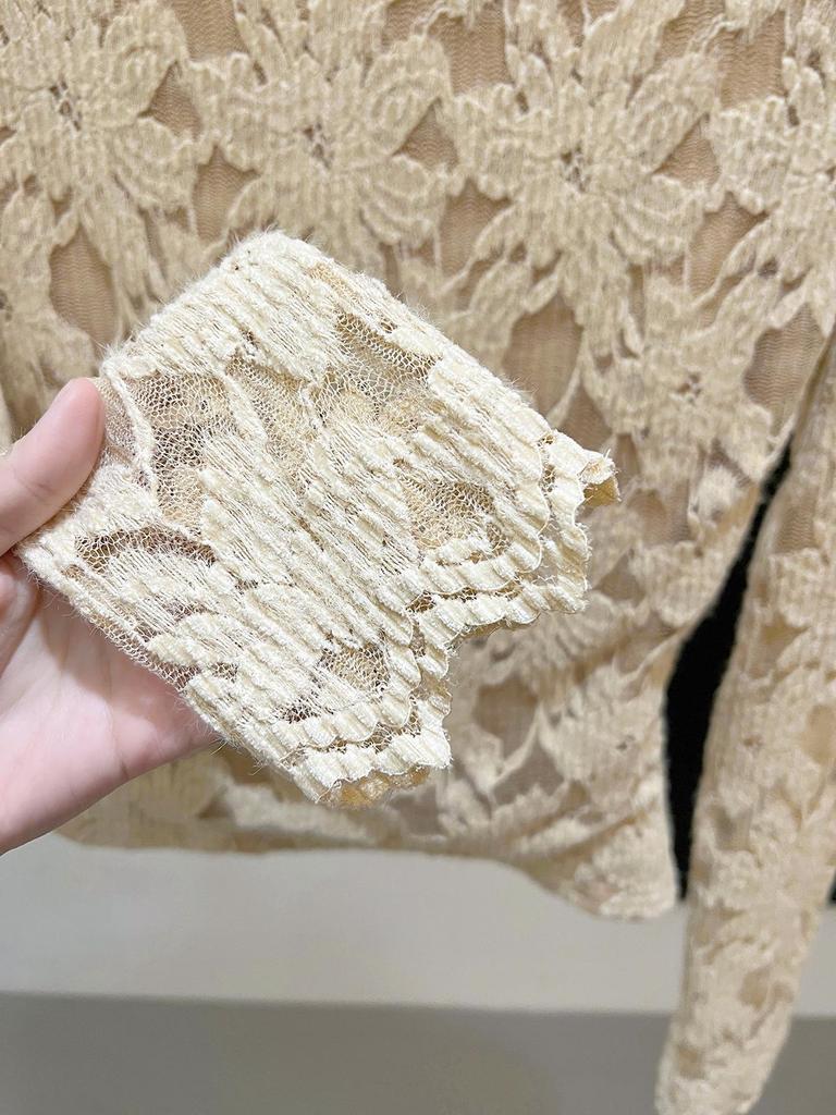 Elegant French Lace Half-high Collar Top with Warm Velvet Lining - Trendy Long-sleeved Socialite Style