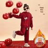 2025 Girls' Fleece-Lined Red Hoodie & Sweatpants Set - Zodiac Year New Year's Outfit