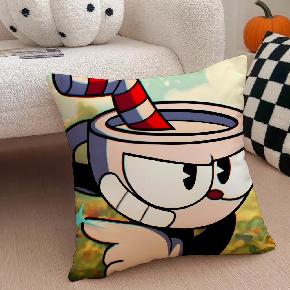 Retro Cartoon American Game CCuphead Cushion Cover Throw Pillow Cover Hidden Button Durable Polyester Chair Cushion