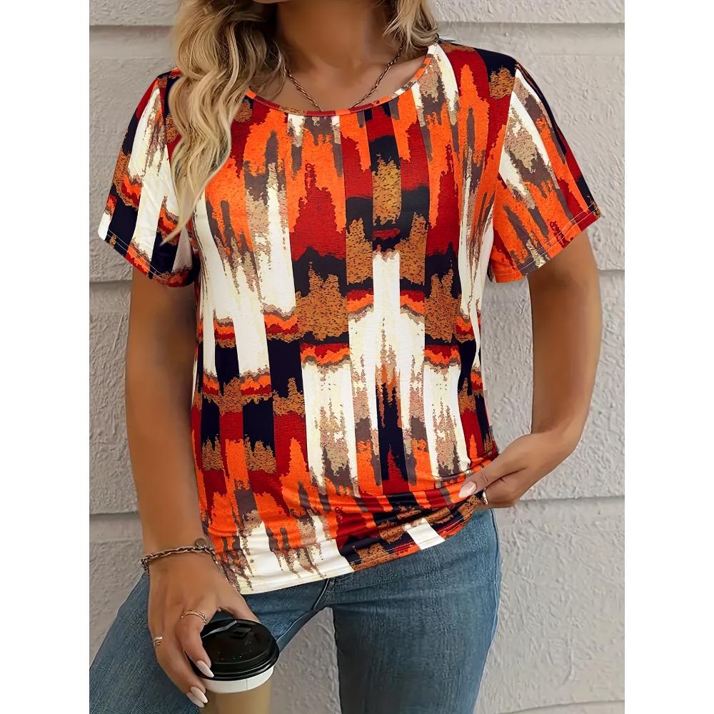 T-shirt women's summer casual elegant round neck short sleeve floral print top loose casual wear ladies T-shirt mother's day