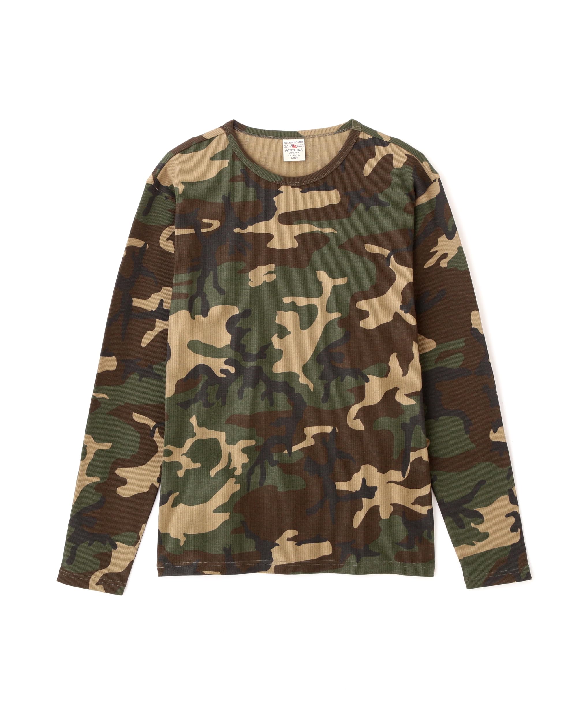 AVIREX DAILY RIB LONG SLEEVE CREW NECK T-SHIRT(WEB Exclusive) CAMOUFLAGE olive camo
